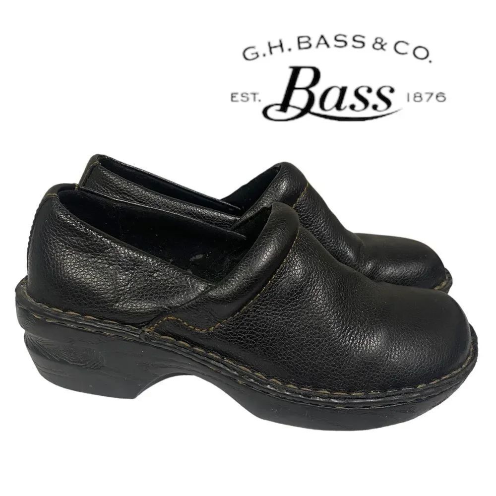 G.H. BASS & Co. Sheela Women's Black Leather Slip-on Clogs 7.5